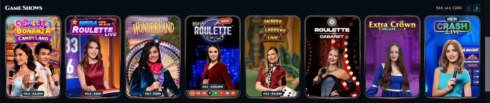 Wonderluck game shows section featuring Aviator by Spribe, Plinko and crash game tiles
